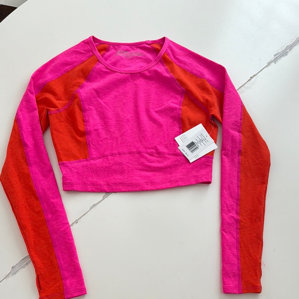 Beyond Yoga Pink and Red Long Sleeve Crop Top